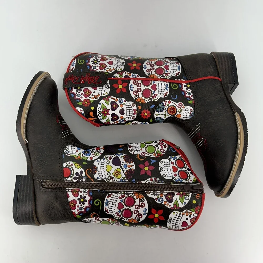 Blazin Roxx Boots Kids Size 10 Destiny Sugar Skull Western Zip Slip Resistant